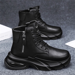 马丁靴男鞋冬季高帮运动防水增高黑色英伦风作战机车户外工装皮靴