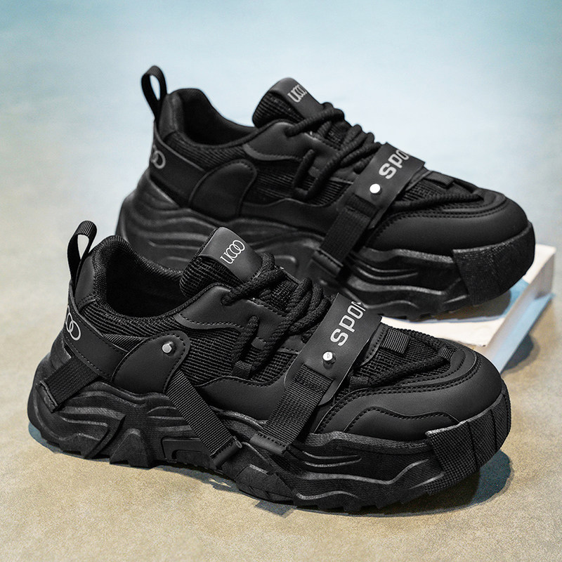 黑色鞋子男鞋秋季透气2025新款厚底内增高老爹鞋高级感潮牌运动鞋