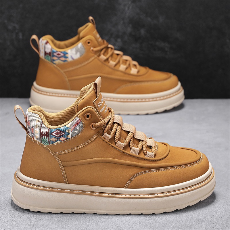 高帮男鞋2025新款冬季棕色厚底鞋