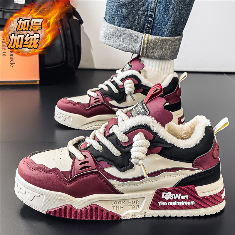 加绒棉鞋男鞋冬季潮牌百搭休闲平底板鞋男士小众运动厚底增高潮鞋