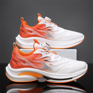 旋转纽扣运动鞋男款秋季初中学生跑步鞋免系带潮流白色休闲老爹鞋