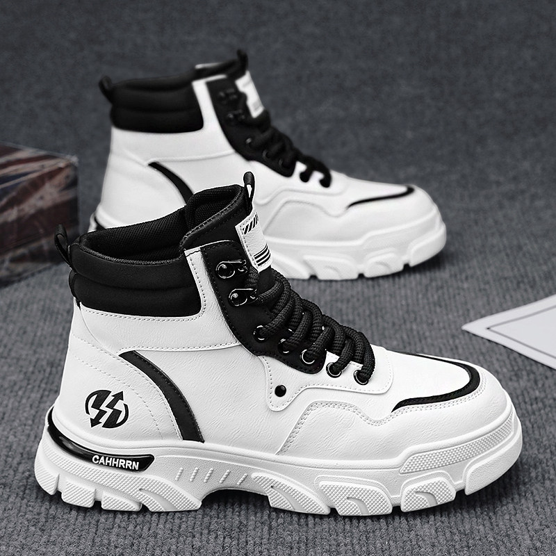 马丁靴男款秋季2025新款英伦风白色靴子男士工装机车高帮休闲皮靴