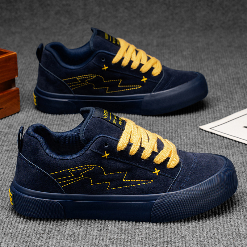 美式复古小众设计闪电休闲板鞋秋冬季深蓝色百搭运动鞋男鞋子潮鞋