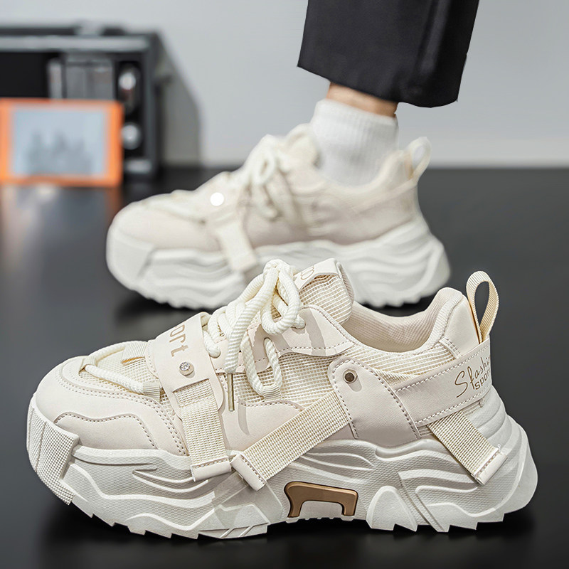 鞋子男款秋季透气白色厚底增高老爹鞋青少年小众高级感休闲运动鞋