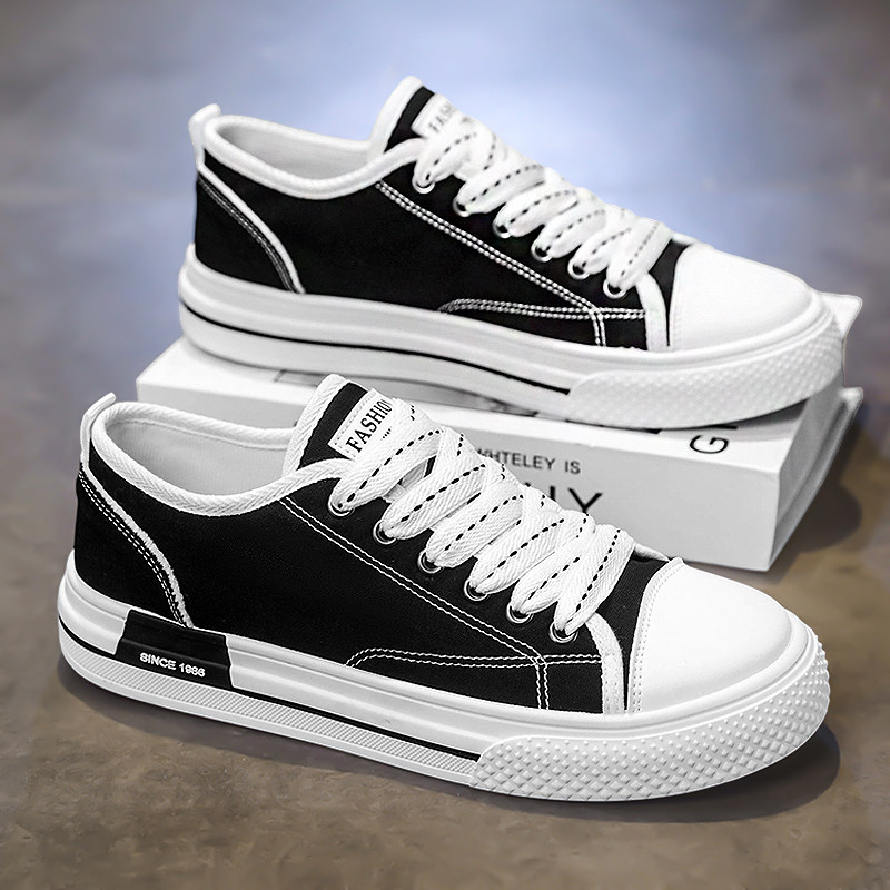 黑色帆布鞋男款秋季透气2025新款百搭低帮板鞋男士休闲软底运动鞋