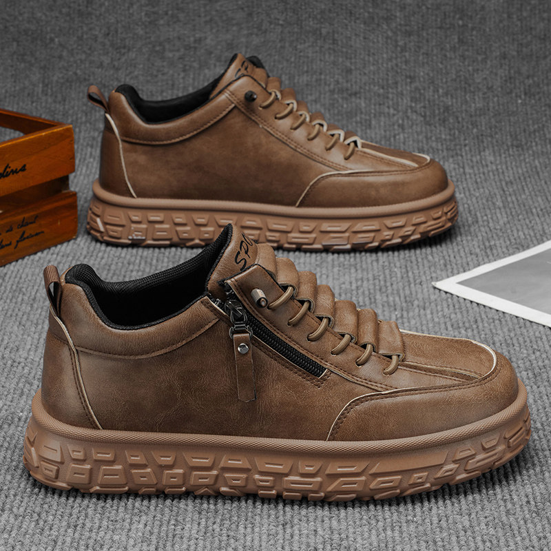 一脚蹬男鞋2026新款春夏季软底休闲皮鞋防滑平底高帮年轻时尚潮鞋