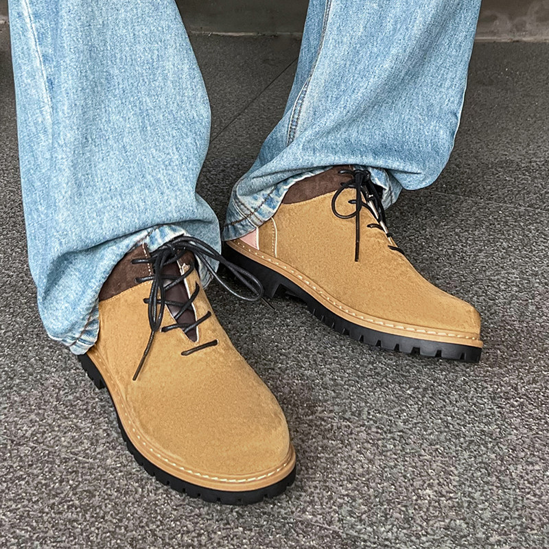 工装鞋复古厚底大头德比鞋男款通勤低帮马丁靴增高登山鞋休闲皮鞋