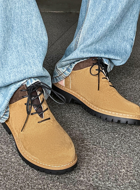 工装鞋复古厚底大头德比鞋男款通勤低帮马丁靴增高登山鞋休闲皮鞋