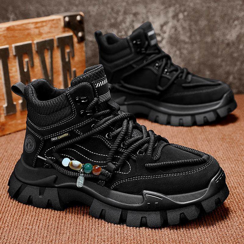 马丁靴男款黑色工装靴男鞋2025新款增高厚底透气短靴男士高帮靴子