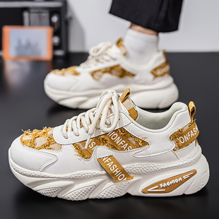 男鞋秋季2025新款青少年篮球运动鞋巨好看跑步防滑白色休闲老爹鞋