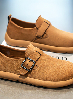 男鞋春季2026新款懒人一脚蹬勃肯鞋男士软底复古翻毛皮休闲大头鞋