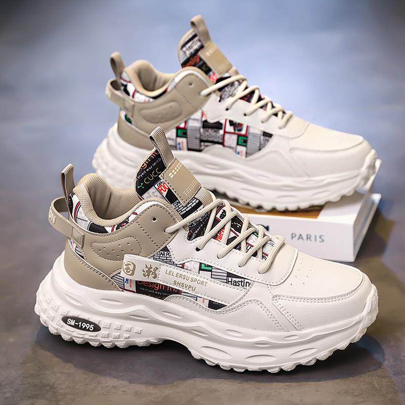 鞋子男款秋季2025新款青少年潮牌轮胎厚底老爹鞋皮面防水运动潮鞋