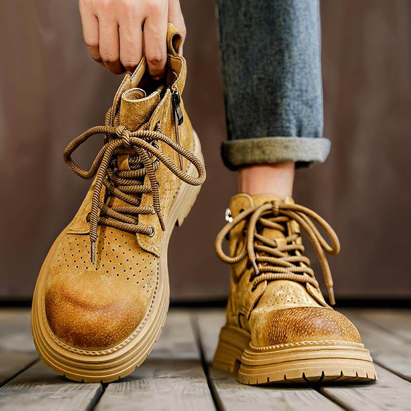 大黄靴男款秋季2025新款侧拉链马丁靴男士工装复古高帮机车皮靴子