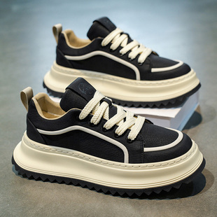 男鞋春季2026新款青少年学生潮牌百搭厚底增高休闲鞋黑色运动板鞋