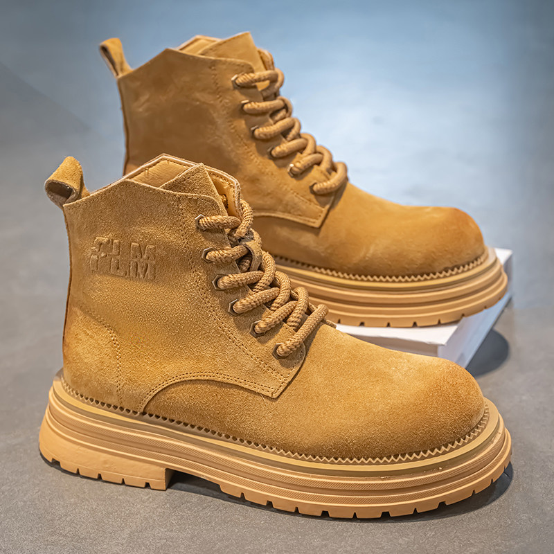 马丁靴男款秋季高帮英伦风机车工装靴户外登山防水防滑运动大黄靴