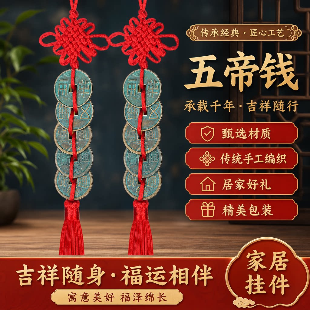 中华大五帝钱铜钱挂件招财纳福家居平安吉祥家居挂饰工艺礼品摆件