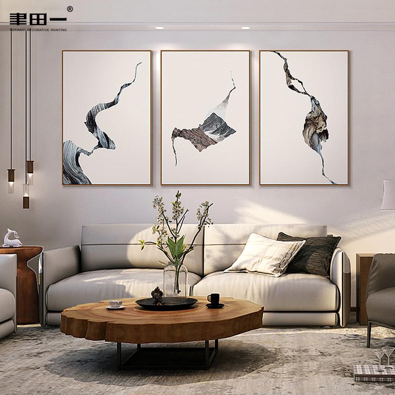 客厅禅意装饰画新中式抽象线条玄关卧室挂画现代简约曲线书房墙画图片