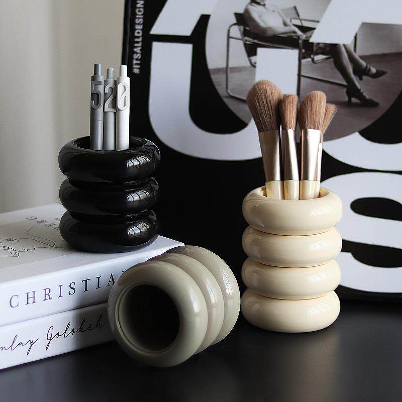 懒地北欧ins风化妆刷收纳筒刷子桶树脂桌面笔筒女生化妆台收纳盒