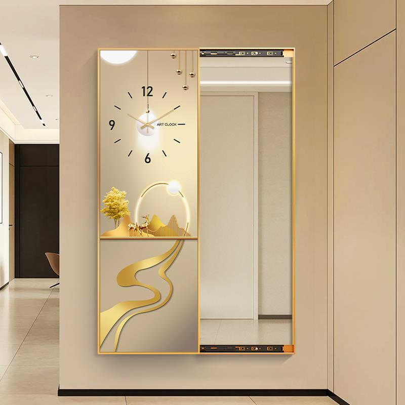 隐藏推拉式全身镜装饰画带钟表轻奢高级感入户玄关隐形穿衣镜挂画