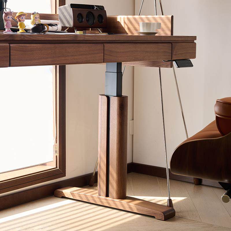 北美黑胡桃木升降桌实木智能电动写字台书房原木电脑桌书桌吧台桌