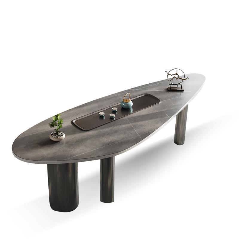 意式极简茶桌椅组合轻奢简约别墅泡茶桌岩板办公书桌功夫茶台一体