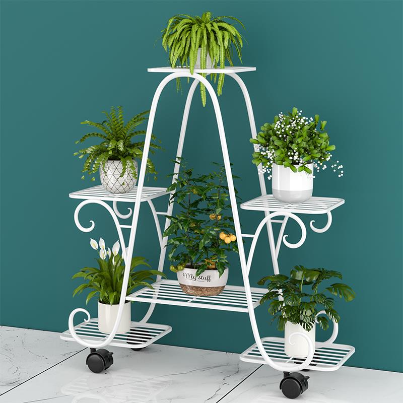阳台花架子铁艺多层落地式可移动室内客厅置物架家用黄金葛花盆托