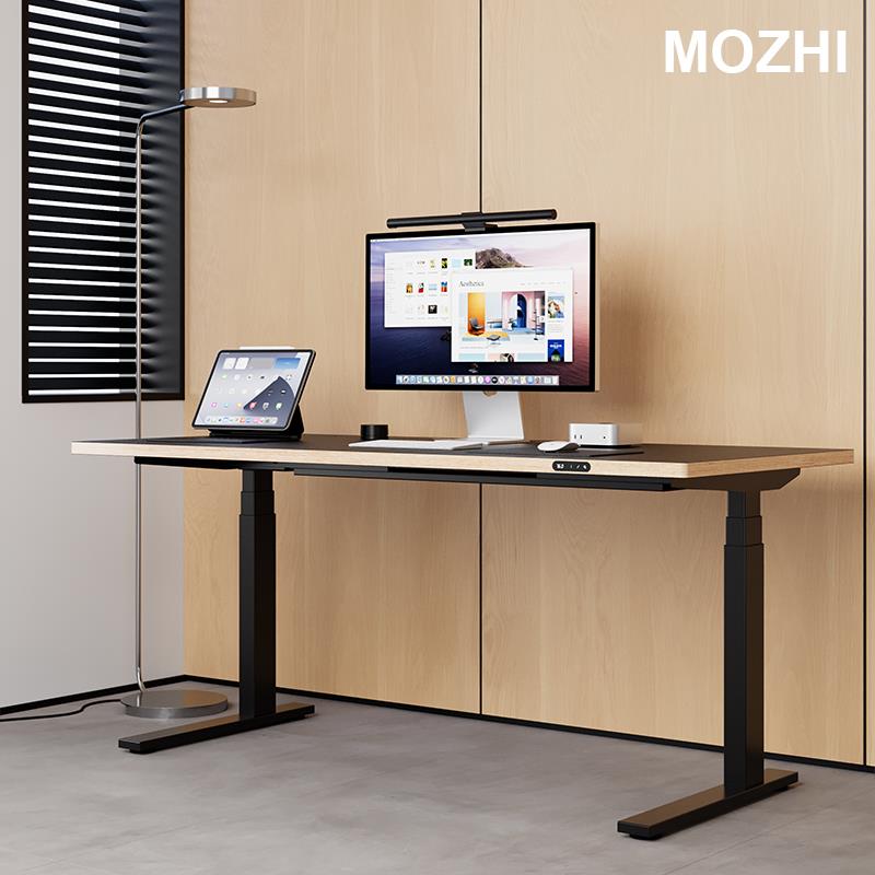 MOZHI实木双电机电动升降桌极简风白色站立办公桌电竞桌定制