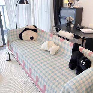 新款北欧华夫格棉麻印花沙发巾四季通用高级感全包沙发垫沙发套罩