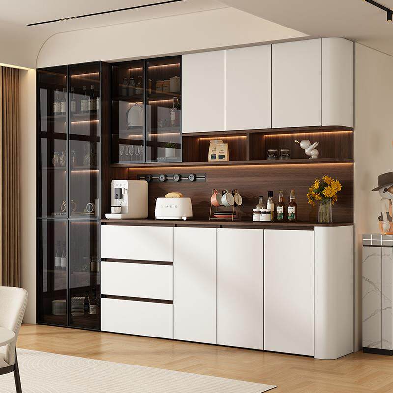 定制轻奢餐边柜酒柜一体欧松板客厅圆弧柜组合餐边柜大容量储物柜