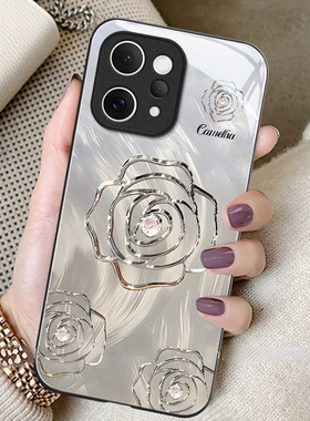 渐变山茶花适用vivoS50手机壳S50Promini网红爆款S30个性创意S20高级感女s19Pro小清新s18e全包防摔s17玻璃壳