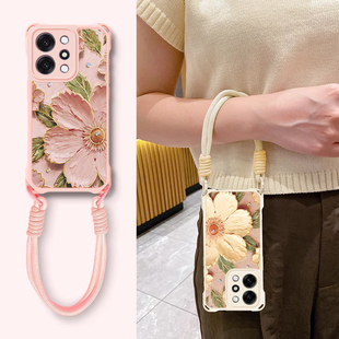 适用OPPOReno14手机壳14Pro油画花朵13个性 7轻奢风6四角挂绳壳 创意12高级感11少女心10Pro 全包边reno9防摔8