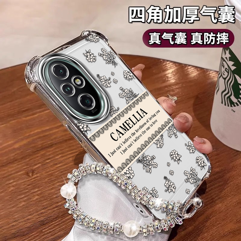 适用荣耀200手机壳honor400满屏碎花300ultra女新款100Pro全包防摔带手链90时尚爆款80高级感70轻奢风60外壳