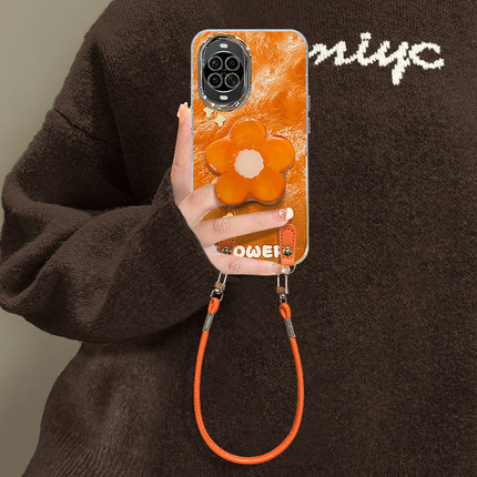 适用华为nova14手机壳13Pro橙色花朵12ultra高级感女11/10保护套新款nova9全包防摔8带镜头膜7/6se挂绳支架壳