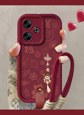 适用小米红米Turbo3新款手机壳Redmi14R秋冬潮流13C平安喜乐12R红色喜庆红米9A硅胶保护套防摔软壳