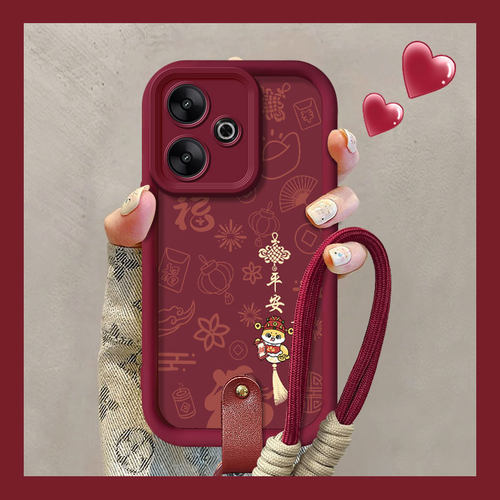 适用小米红米Turbo3新款手机壳Redmi14R秋冬潮流13C平安喜乐12R红色喜庆红米9A硅胶保护套防摔软壳