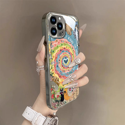 适用苹果16promax手机壳新款iphone15pro玻璃14防摔13可爱女12网红xsmax爱心旋涡8plus电镀7p高级6s全包se2潮