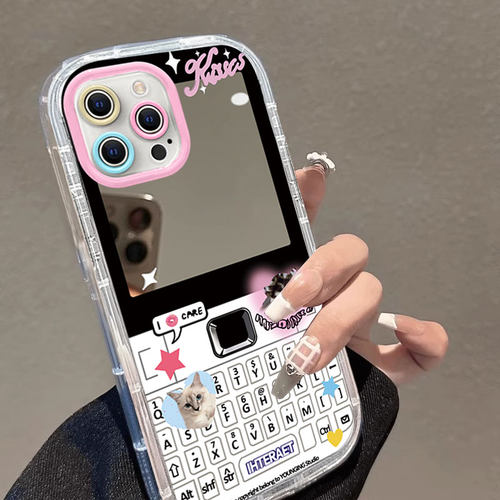 适用苹果16promax手机壳新款iphone15pro镜面14防摔13可爱女12网红xsmax复古按键8plus专用7p高级6s全包se2潮