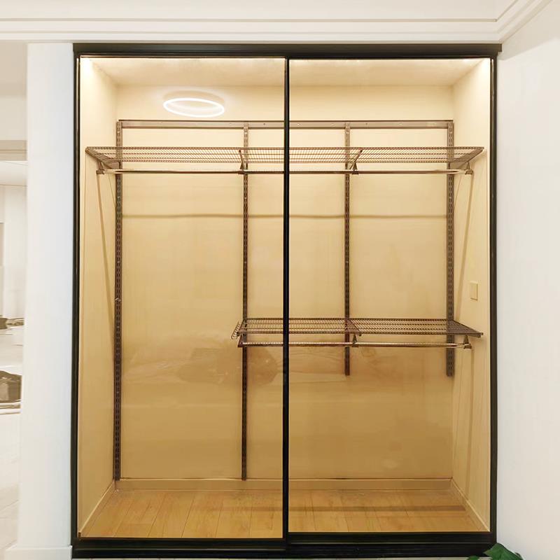 K8金属衣帽间钢化玻璃推拉门衣柜钢制衣柜定制玻璃