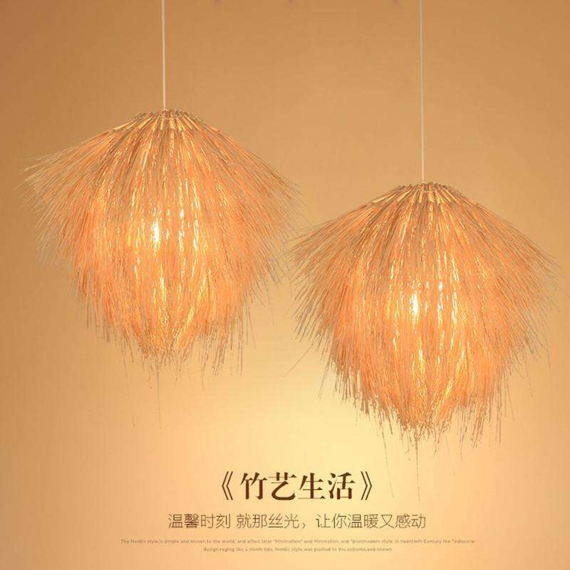 田园风草帽吊灯竹编藤艺编织灯农家餐厅现代简约鸟巢led餐厅吊灯