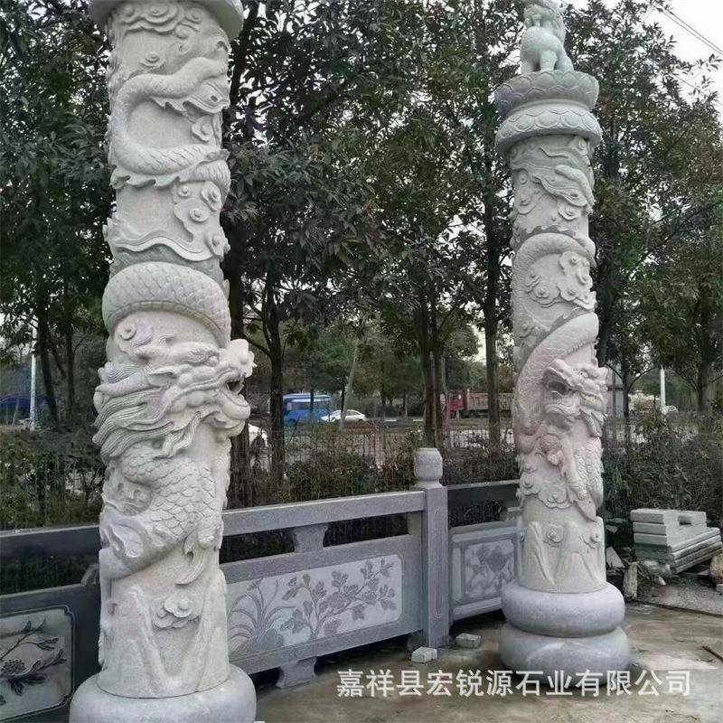 山东嘉祥天然石材龙柱加工石柱子雕龙双龙大气寓意好图可设计