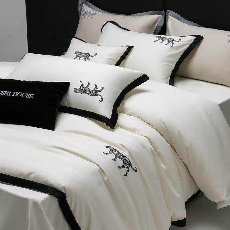 简约轻奢欧美风纯色春夏全棉100支床上四件套贡缎纯棉1.8床单床笠