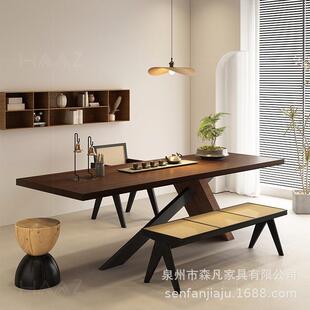 实木茶几餐桌两用老板办公桌茶桌一体设计师款茶桌原木大板泡茶桌