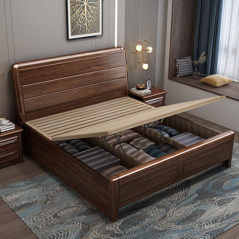 中式实木床小户型高箱储物一米2单人1米5的床加床垫家用老式木床