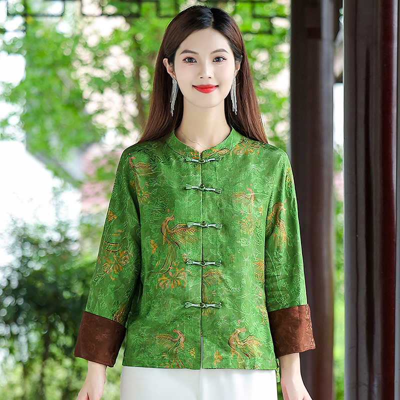 翠羽凰裳新中式国风上衣香云纱桑蚕丝女真丝印花大码宽松复古外套
