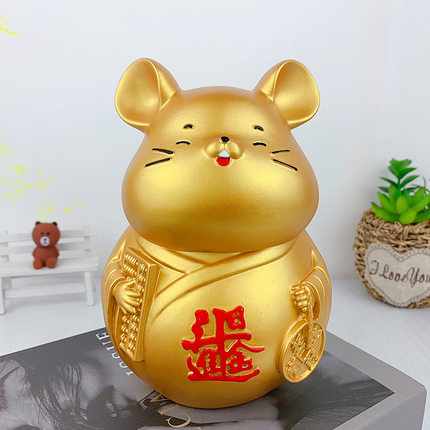 卡通可爱金鼠儿童存钱罐大号生肖老鼠储蓄罐防摔只进不出招财摆件