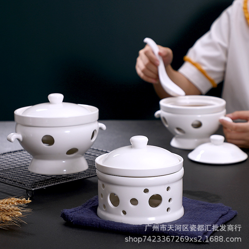 景德镇汝窑酒店陶瓷餐具炖盅翅盅连炉座位盅酒精加热燕窝盅鲍鱼盅