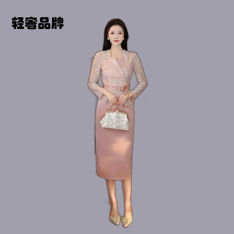 朗姿约定苏雅玉佳人喜婆婆婚宴装新中式温柔国风连衣裙晚礼服图片