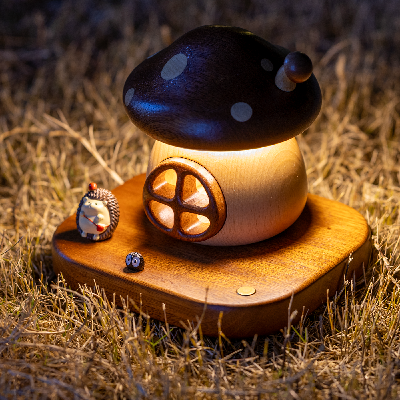 蘑菇房子小夜灯可爱木质桌面摆件