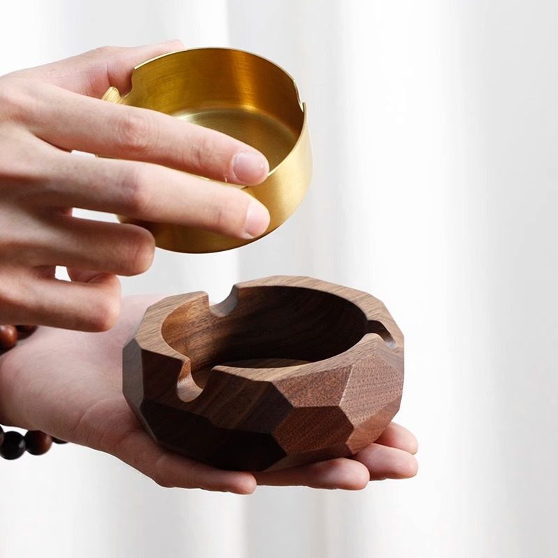 黑胡桃木烟灰缸家用简约办公