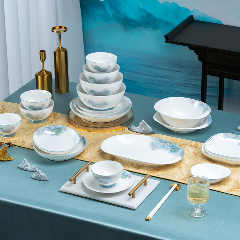 家用中式陶瓷碗碟精致餐具套装